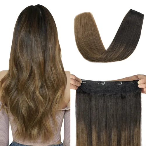 Vista 20 de XDhair - Extensiones de cabello con hilo invisible de cabello humano real, 18 pulgadas, 85 g, color balayage, de marrón chocolate a rubio caramelo