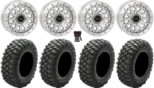 Bundle - 9 Items: System 3 SB-6 15" Wheels Machined (6+1) 32" Crawler XG Tires [4x156 Bolt Pattern 12mmx1.5 Lug Kit]