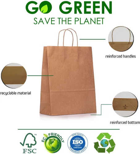 Vista 5 de Kraft Paper Bags with Twisted Handles-8x4.25x10.5 inches, Bulk Multiuse Solid Print Bags, Perfect for Any Occasion, 50 Pack, White