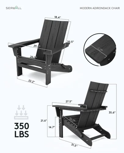 Vista 5 de SERWALL Juego de 2 sillas Adirondack plegables modernas, sillas Adirondack plegables de gran tamaño con respaldo curvo, silla Adirondack