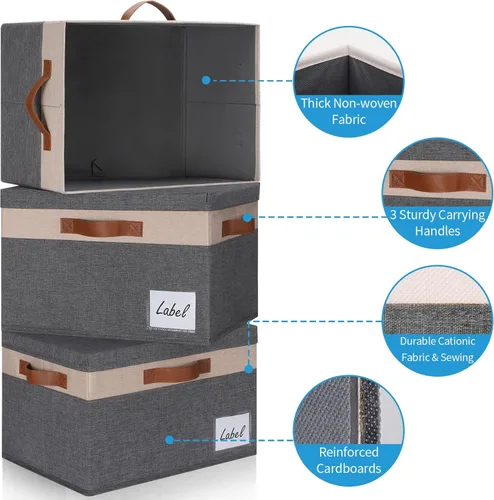 Vista 31 de GhvyenntteS Contenedores de almacenamiento extra grandes con tapas, cajas de almacenamiento plegables de tela con tapas y asas, cestas