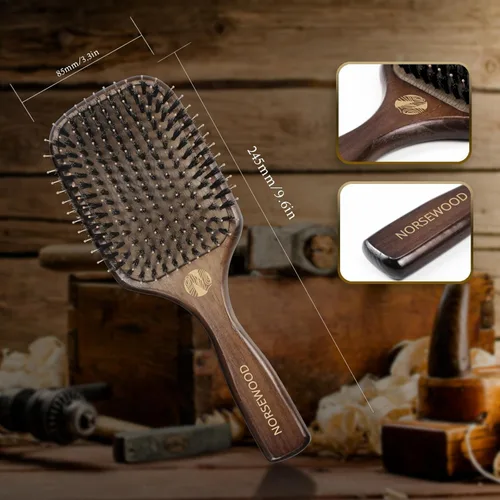 Vista 11 de Norsewood Juego de cepillos de cerdas de jabalí, cepillo suave para desenredar para cabello largo, corto, fino, rizado, liso u ondulado, cepillo