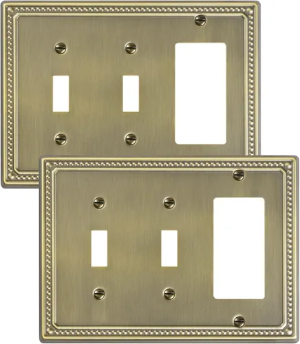 Vista 12 de Paquete de 2 Placas de Cubierta Combinadas para Interruptor de Palanca/Dúplex, Placa de Cubierta de Enchufe de Pared de Metal de Latón Antiguo