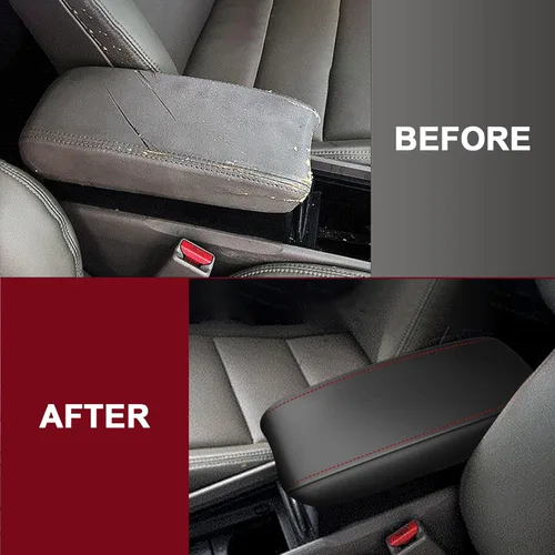 Vista 3 de AOMSAZTO Funda para Reposabrazos para Honda Civic 2006-2011 Negro con Costuras Rojas