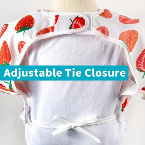 Vista 6 de Juego de baberos de manga larga de 3 piezas, baberos impermeables para bebés con bolsillo, babero para niños pequeños con mangas, bata resistente a