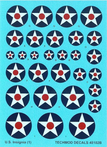 Vista 4 de Techmod 48102 1/48 US National Insignia 1919-1942 2 hojas de calcomanías húmedas para aviones