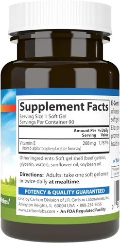 Vista 2 de Carlson - E-Gems, 400 UI (268 mg), salud cardíaca y bienestar óptimo, antioxidante, 90 geles blandos