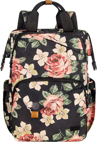 Hap Tim Mochila para laptop, mochila de viaje para mujeres, mochila de trabajo, negro (Black Flora), Grande