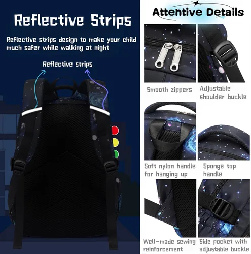 Vista 6 de Mochila escolar con estampado de galaxias para niños de secundaria y primaria