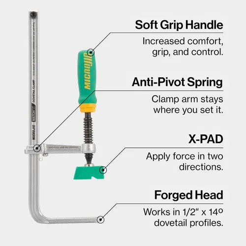 Vista 2 de MICROJIG Matchfit DVC-850AP - Abrazadera de cola de milano en línea y pista 2 en 1, color verde