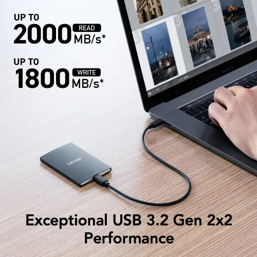 Vista 2 de Lexar SSD portátil SL500 de 1 TB, hasta 2000 MB/s, compatible con laptops tipo C, iPhone 15/16, teléfonos inteligentes, tabletas, PS5, Xbox, USB 3.2