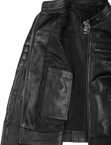 Vista 4 de Blingsoul Cafe Racer Chaqueta de cuero para mujer - Chaquetas de piel de cordero real para mujer