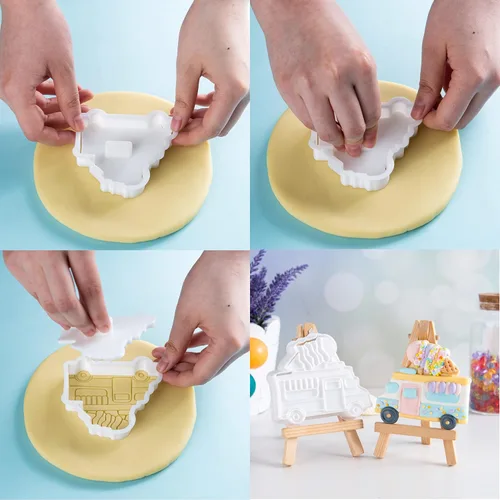 Vista 6 de Flycalf Cortadores de galletas de helado con sello 3D PLA para decoración de pasteles de cocina, carrito, formas de paletas para niños, 3.5
