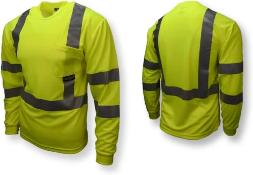 Vista 5 de Radians ST21-3PGS-M Clase 3 Max-Dri Camiseta de seguridad de manga larga con malla transpirable, color verde, talla mediana