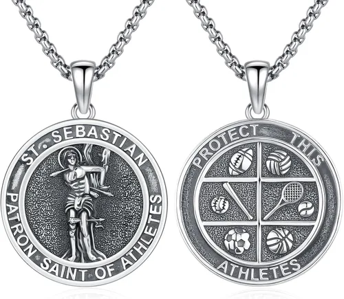 Vista 59 de Collar de amuleto de medalla de San Patrono de plata/oro de 14 39A-St Peregrino-Plata