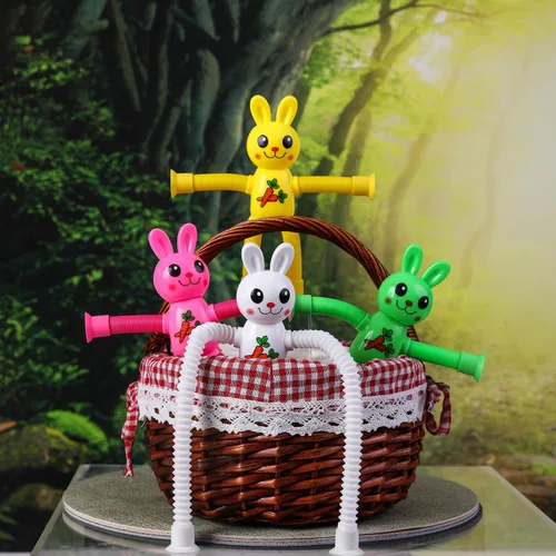 Vista 2 de Limpskys Paquete de 4 juguetes telescópicos con ventosa, conejito de Pascua, rellenos de huevos de Pascua, rellenos de cesta de Pascua, juguetes