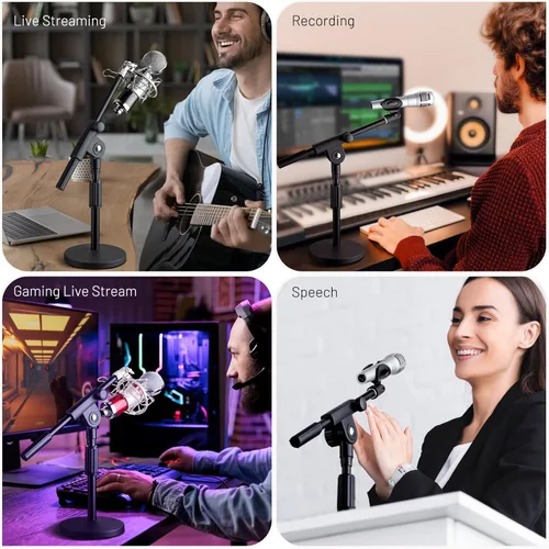 Vista 7 de CAHAYA Soporte de micrófono ajustable: soporte de micrófono con brazo de brazo de brazo de escritorio con 2 clips de micrófono Base de metal