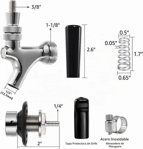 Vista 2 de Grifo de grifo de cerveza, vástago de 1-1/2 pulgadas con kit