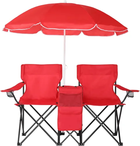 Vista 10 de Vasitelan - Silla de camping doble con paraguas, color negro