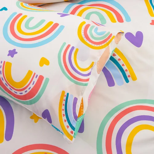 Vista 6 de Btargot Juego de edredón de 3 piezas para niños con 2 fundas de almohada, corazones de amor de dibujos animados, soles y estrellas, juego de ropa