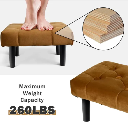 Vista 73 de HOUCHICS Taburete acolchado de piel, pequeño reposapiés otomano con patas de madera, moderno reposo rectangular para sala de estar, sofá, escritorio