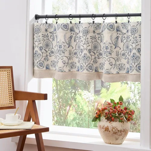 Vista 8 de JINCHAN - Cenefa de lino para cocina, cortina de ventana de doble capa de 16 pulgadas para sala de estar, dormitorio, baño, tratamiento de ventana