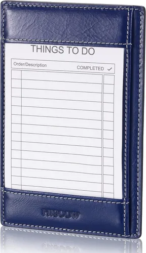 HISCOW Bloc de notas y cuaderno de bolsillo de cuero italiano, bloc de notas de 3 x 5 con soporte seguro para bolígrafo, organizador de notas