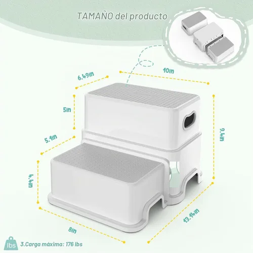 Vista 3 de Victostar Taburete de 2 pasos para niños, taburete antideslizante resistente para niños pequeños de dos pasos para entrenamiento de inodoro, baño