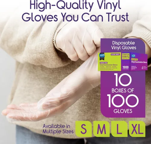 Vista 2 de Inspire Exam Medical Clear Vinyl Disposable Gloves - Latex Free for Cleaning, Food Prep