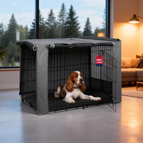 Vista 30 de HiCaptain - Cubierta de doble puerta para jaula de perro (para cajas de alambre de 24 30 36 42 48 pulgadas)