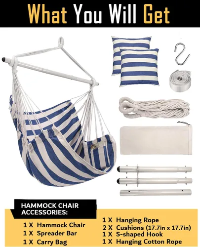 Vista 7 de ADVOKAIR - Silla tipo hamaca colgante grande, cómoda, suave y duradera, incluye 2 cojines de asiento