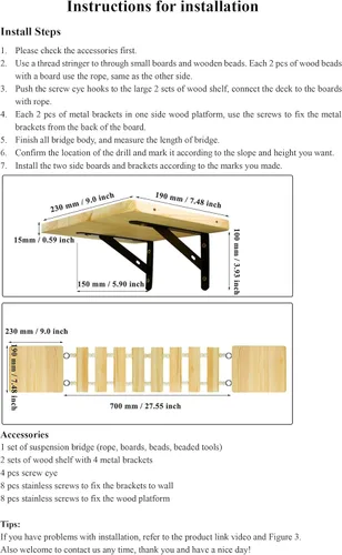 Vista 7 de Árbol trepador de madera hecho a mano para gatos con percha de montaje en pared, puente y escalera