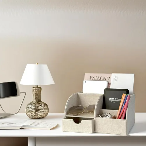 Vista 4 de UnionBasic Organizador de escritorio - Caja de almacenamiento multifuncional de cuero para escritorio con soporte para bolígrafos - Para tarjetas