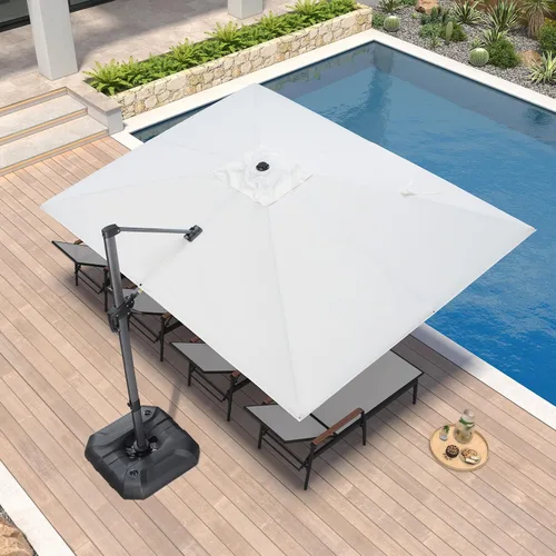 Vista 45 de PURPLE LEAF Sombrilla de Patio de 8 Pies para Exteriores Sombrilla Cantilever Cuadrada de Aluminio Sombrilla Offset con Rotación de 360 Grados