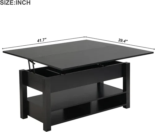 Vista 4 de Mesa auxiliar elevable, mesa auxiliar multifuncional con estantes abiertos, mesa de comedor moderna para sala de estar, oficina en casa (negro #004)