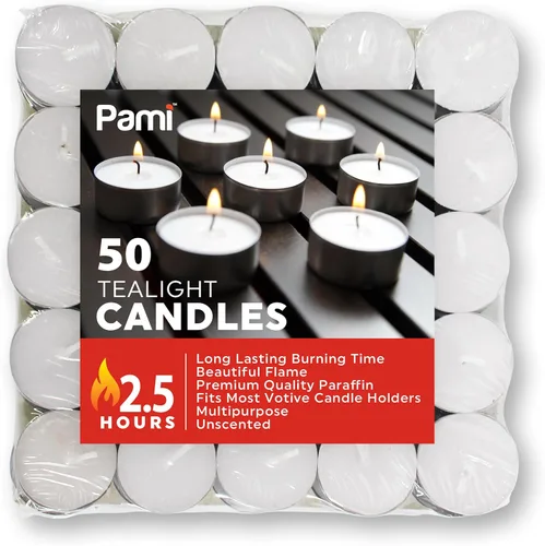 Vista 5 de PAMI Velas de té prémium de larga duración (16 piezas) - Velas de té sin perfume con tiempo de combustión de 2.5 horas