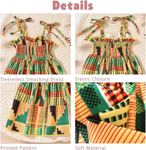 Vista 4 de Aalizzwell Vestido fruncido con tirantes delgados para bebés y niñas