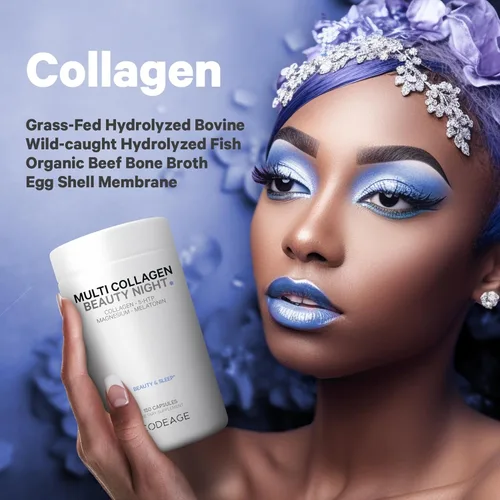 Vista 5 de Codeage Multi Collagen Protein Beauty Night - Melatonina, bisglicinato de magnesio, 5-HTP, L-teanina, flor de lavanda inglesa, caldo de hueso