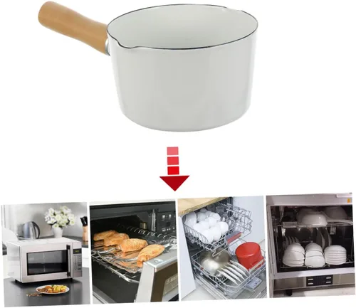 Vista 10 de Cabilock Cacerola de cerámica pequeña olla de leche esmaltada calentador de mantequilla para sopa, leche hirviendo olla con mango de madera