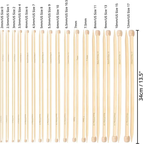 Vista 2 de Curtzy Juego de agujas de tejer de bambú, 16 pares de agujas de tejer rectas de madera con estuche de almacenamiento, de una sola punta en tamaños