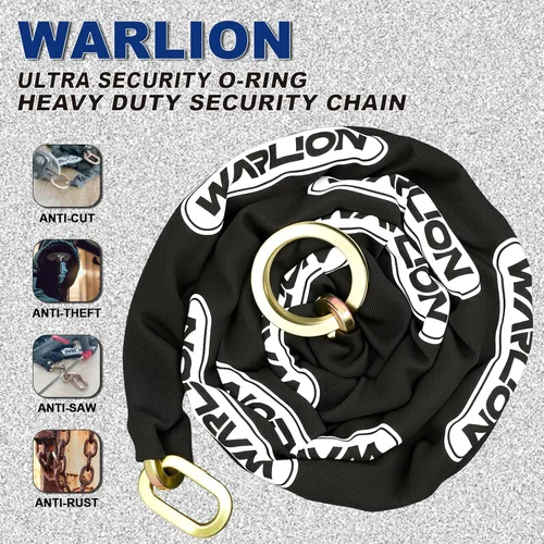 Vista 4 de WARLION Cadena de seguridad resistente, 7 pies x 3/8 pulgadas de grosor, 9 libras, cadena de motocicleta antirrobo y a prueba de cortes con anillo