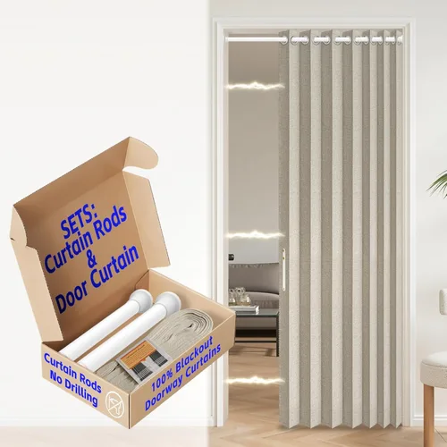 Vista 8 de AJAZZ Cortinas de puerta corredera 100% opacas para puertas, puertas de acordeón para puerta, cortina magnética para puerta para dormitorio, sala