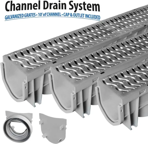 Vista 2 de Drenaje de canal de zanja y entrada con rejilla de acero galvanizado, paquete de 3