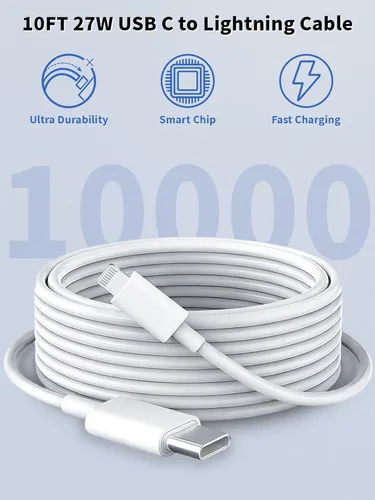 Vista 4 de Cargador rápido para iPhone, 10 pies y 20 W [certificado Apple MFi] USB tipo C, bloque de carga rápida, cargador Lightning para iPhone con cable