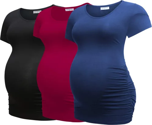 Bearsland - 3 Camisetas de maternidad para mujer camisetas clásicas de manga corta con lateral fruncido para madres ropa de embarazo