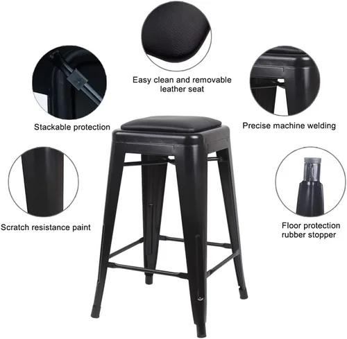 Vista 166 de GIA Taburete de mostrador sin respaldo de 24 pulgadas, cantidad de 4, bronce con asiento de madera clara