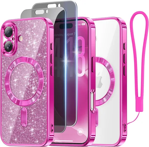 Vista 66 de Meifigno Funda diseñada para iPhone 16 de 6.1 pulgadas, [tarjeta con purpurina y correa de muñeca] [compatible con MagSafe] Protección completa