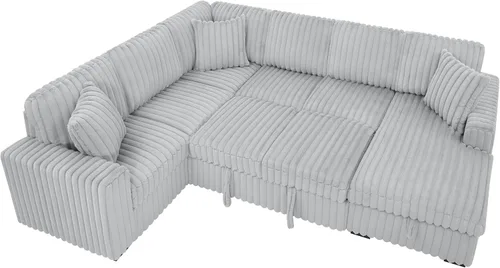 Vista 5 de Sofá cama modular en forma de U de 122 pulgadas, sofá modular con puertos USB, diván de almacenamiento, sofá modular convertible extraíble para sala