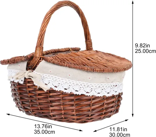 Vista 3 de FOMIYES Cestas de mimbre de mimbre para pícnic, cesta de almacenamiento de sauce, cesta de picnic con asa y tapas dobles para picnic, camping, al