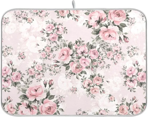 Vista 25 de Alfombrilla de secado de platos con flores botánicas y mariposas para encimera de cocina, absorbente, almohadilla de secado de microfibra, mediana